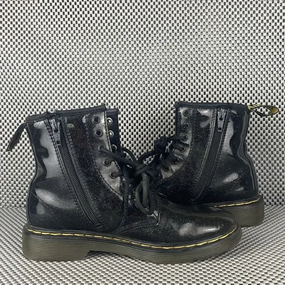 Dr Mantens 1460 Glitter J Boots Kids Size 3 Black Zipper Lace Up - Picture 3 of 12